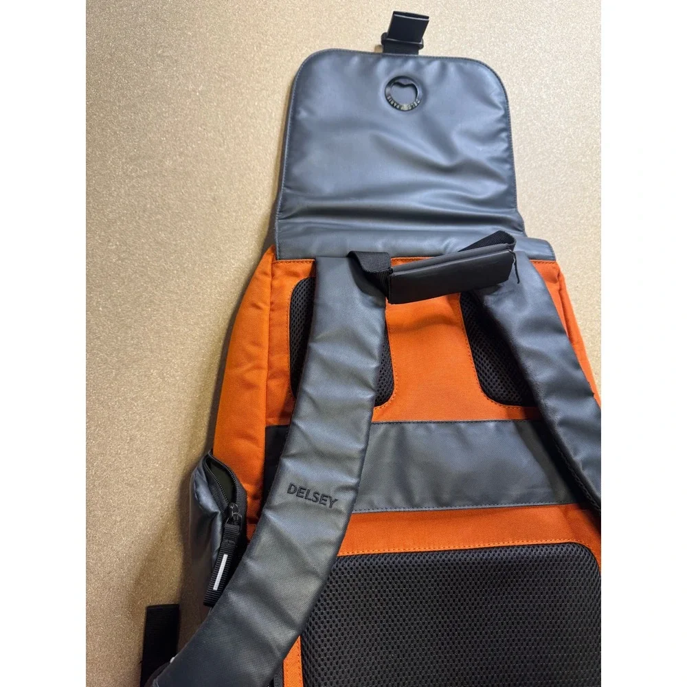 Delsey Orange Gray Tech Backpack Water Resistant Laptop Travel School‎ Bag FLAW.